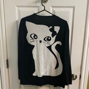 Kitten with Bow Black and White Cardigan Women’s Size Large Reversible Cat Lover